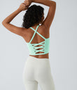 Crisscross Backless Built-in Bra Cropped Running Tank Top A-D Cups - Yucca