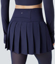 Breezeful™ High Waisted Pleated 2-in-1 Contrast Mesh Quick Dry Dance Stirrup Skirted Leggings with Pockets - Patriot Blue