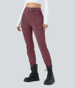 DayStretch High Waisted Zipper Pockets Solid Skinny Cargo Pants - Red Mahogany