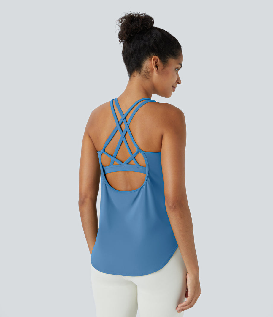 Halara UltraSculpt™ Round Neck Curved Hem Workout Tank Top - Pacific Coast