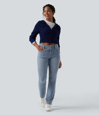 Halara Flex™ Low Rise Zipper Pockets Washed Casual Bootcut Jeans - Sea Blue Denim