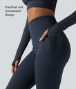 Halara Ultrasculpt™ Heat High Waisted Tummy Control Crossover Back Fleece Running Leggings with Pockets - Blueberry