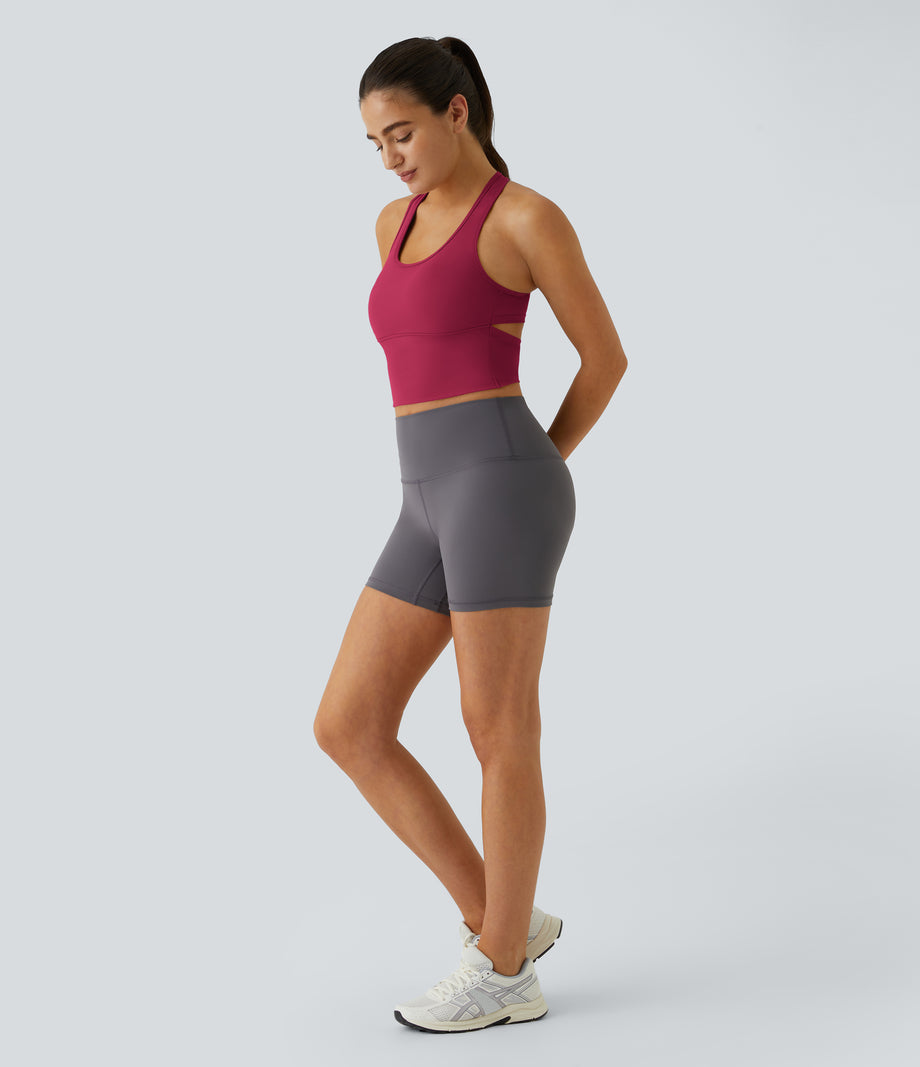 SoftlyZero™ Plush U Neck Racerback Cut Out Cropped Yoga Tank Top - Cherries Jubilee