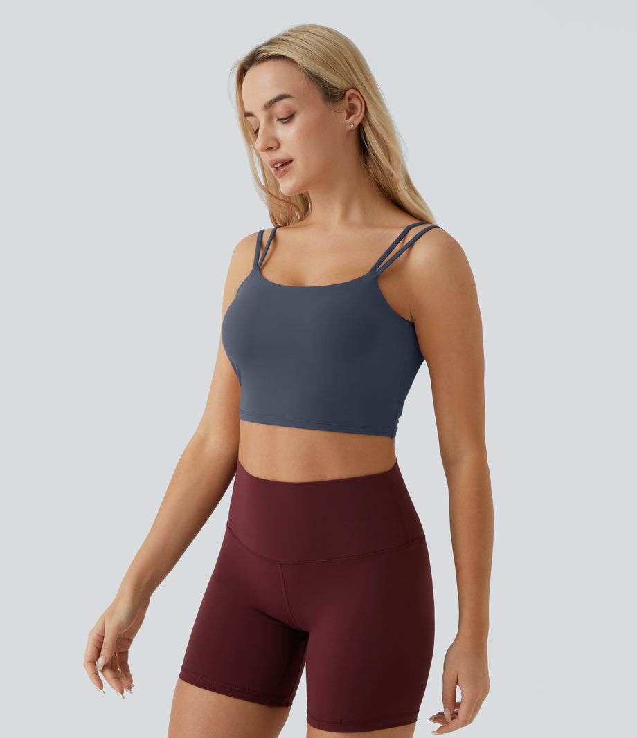 Double Straps Cropped Yoga Tank Top - Night Sea Blue