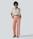 High Waisted Straight Leg Casual Linen-Feel Pants with Pockets - Terra Blush