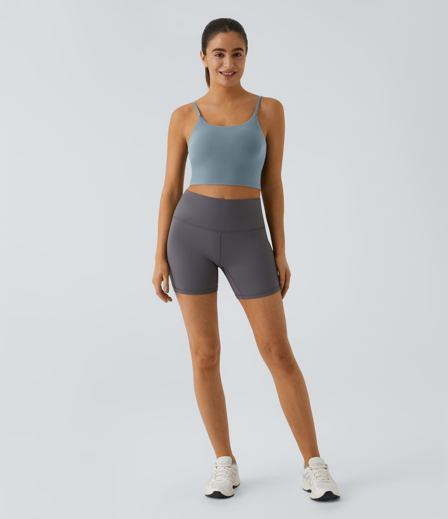 Basic Padded Workout Cropped Low Support Tank Top A-D Cups - Subdued Blue