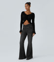 Halara Flex™ High Waisted Crossover Pocket Washed Casual Flare Jeans - Carbon Paint Denim