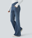 Halara Flex™ High Waisted Crossover Pocket Washed Casual Flare Jeans - Frost Blue Denim