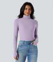 Halara HeatCore Turtleneck Long Sleeve Thumb Hole Casual Warming Top - Misty Purple