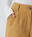Mid Rise Zipper Pocket Corduroy Casual Pants - Amber Gold