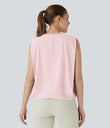 Round Neck Ruched Cool Touch Yoga Tank Top-UPF50+ - Primrose Pink