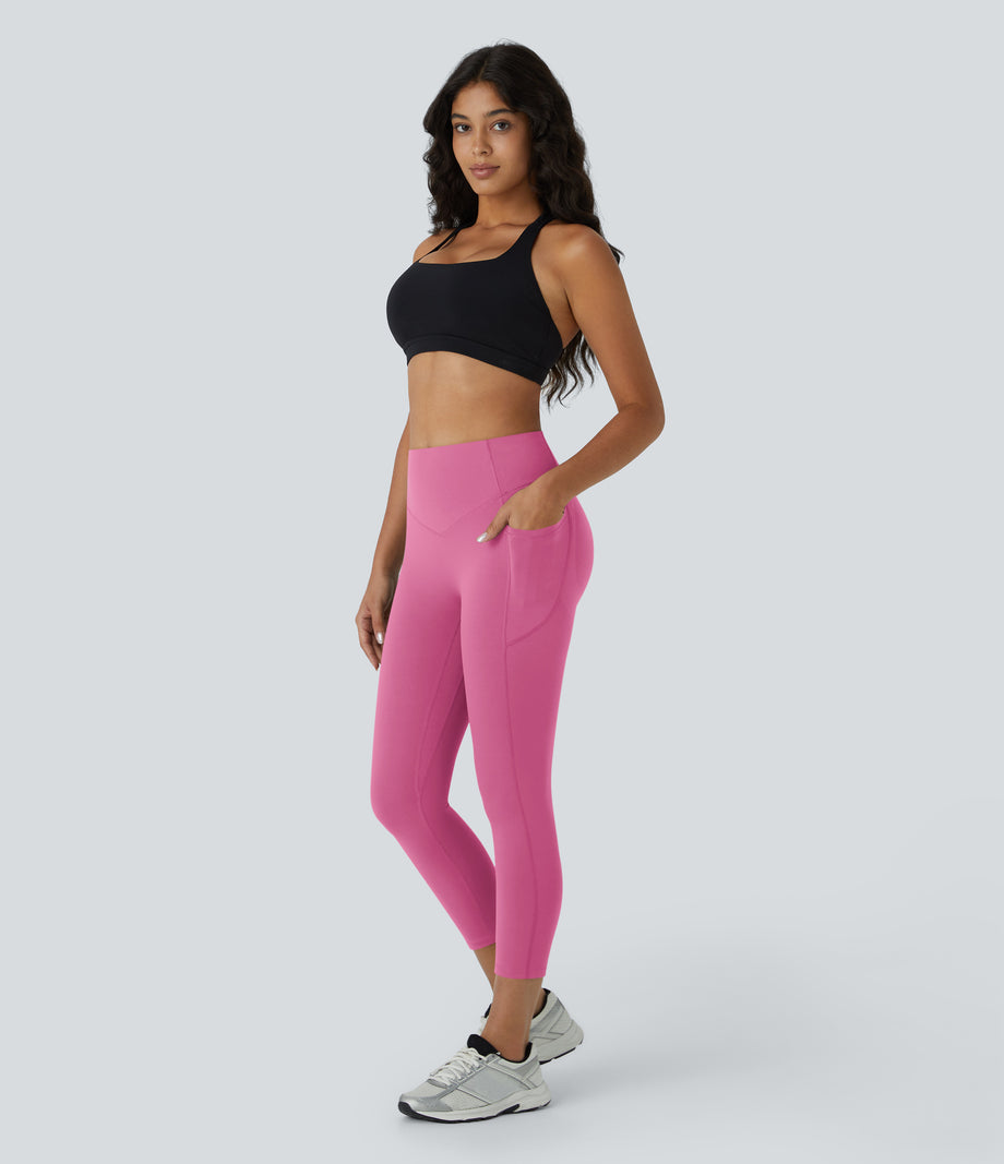 Halara UltraSculpt™ High Waisted Scrunch Butt Lifting Tummy Control Pocket Shaping Capri Training Leggings - Pink Power