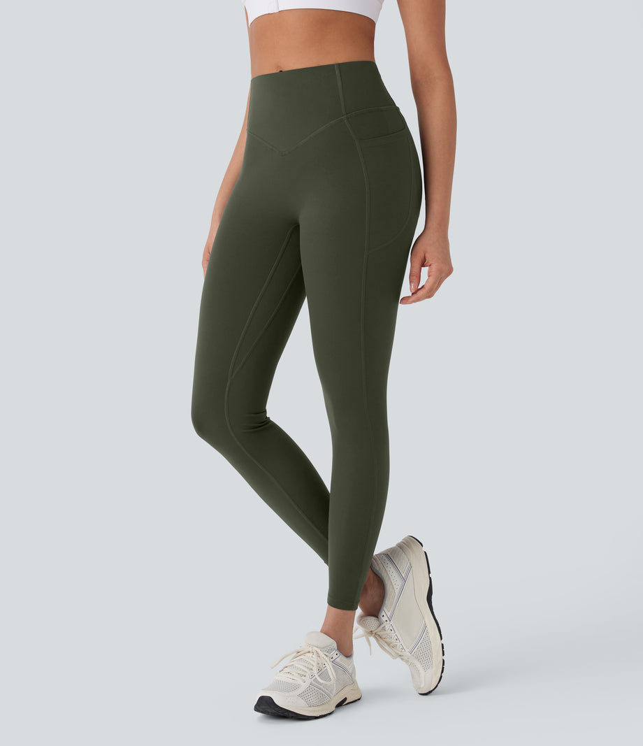 Halara UltraSculpt™ High Waisted Tummy Control Butt Lifting Ruched Pocket Shaping Yoga Leggings - Deep Woodland Green