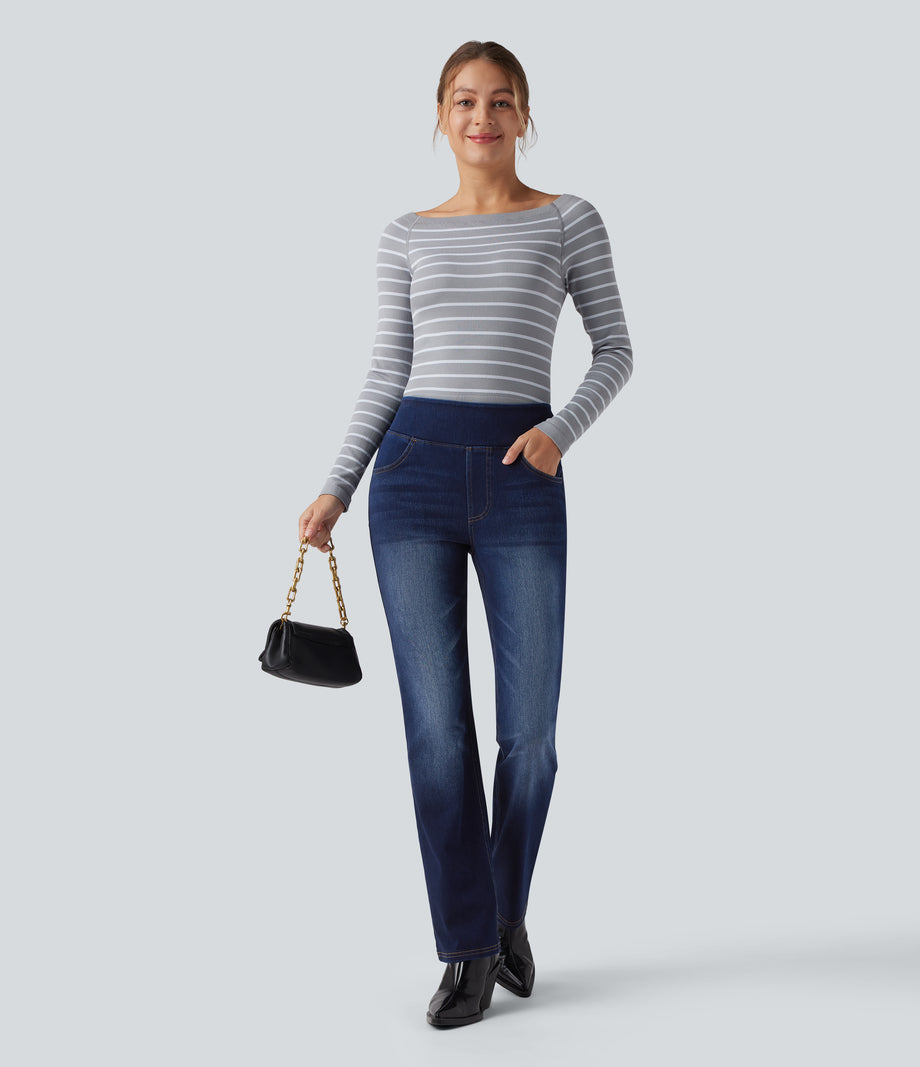 Halara Flex™ High Waisted Pockets Washed Casual Bootcut Jeans - Inkling  Blue Denim