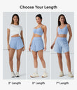 SoftlyZero™ QuickDry High Waisted Tummy Control Reflective Dots Crossover Hem 2-in-1 Running Shorts 3'' with Pockets - Sky Blue