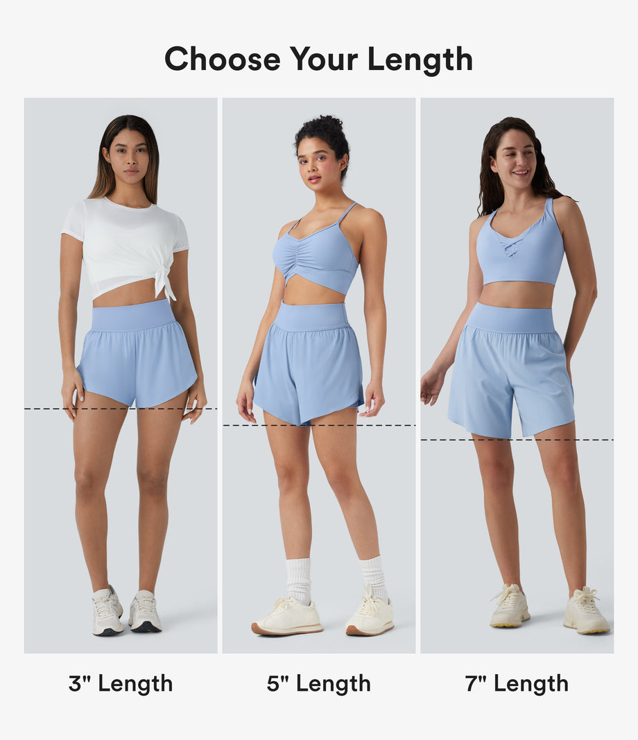 SoftlyZero™ QuickDry High Waisted Tummy Control Reflective Dots Crossover Hem 2-in-1 Running Shorts 3'' with Pockets - Sky Blue