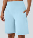 SoftlyZero™ Airy High Waisted Pockets Cool Touch Yoga Bermuda Shorts - Spun Sugar
