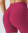 SoftlyZero™ Plush High Waisted Crossover Ruched Yoga Shorts 5'' - Cherries Jubilee