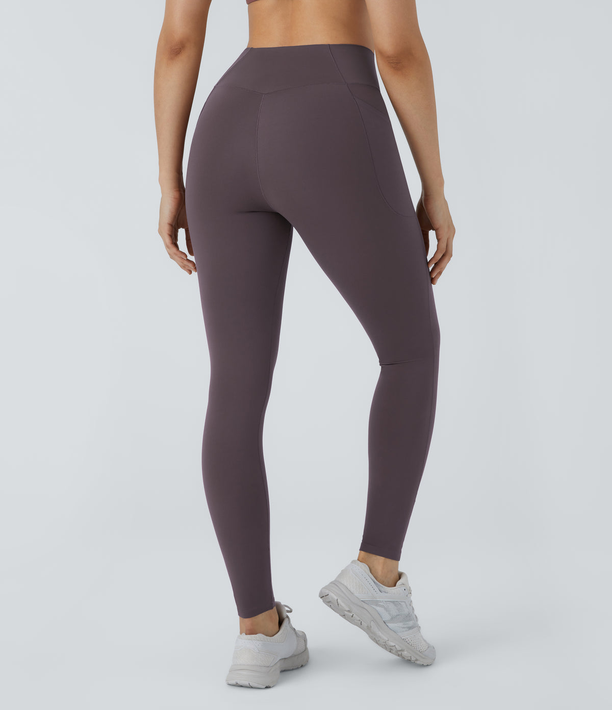 Patitoff™ 2.0 Pet Hair Resistant High Waisted Crossover Side Pocket Yoga Leggings - Light Gray Plum Purple