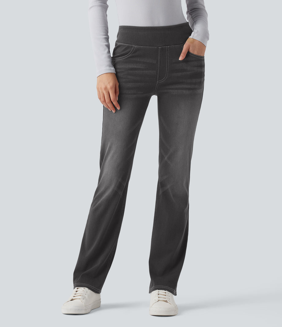 Halara Flex™ High Waisted Pockets Washed Casual Bootcut Jeans - Charcoal Black Denim
