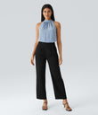 Keyhole Back Halter Sleeveless Curved Hem Work Blouse - Skyride