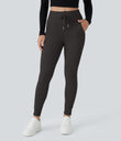 SoftlyZero™ Plush High Waisted Drawstring Pocket Plain Full Length Joggers - Chocolate Torte