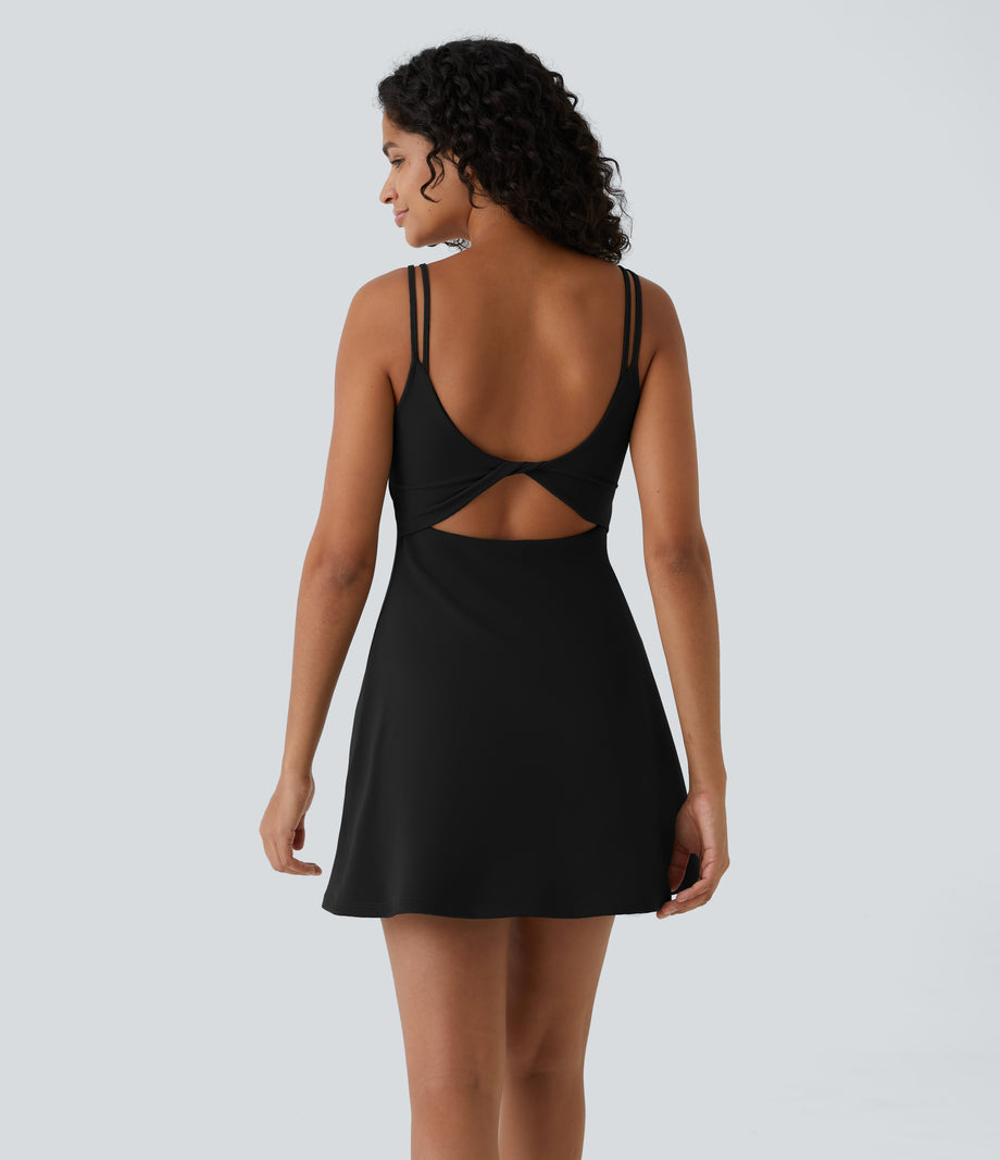 SoftlyZero™ Plush Double Straps 2-Piece Pocket Slip Dance Active Dress A-D Cups - Black
