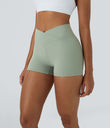 SoftlyZero™ High Waisted Crossover Plain Yoga Biker Shorts 3''-UPF50+ - Asparagus