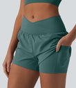SoftlyZero™ Airy Crossover High Waisted 2-in-1 Cool Touch Yoga Shorts 3'' with Pockets - Blue Spruce