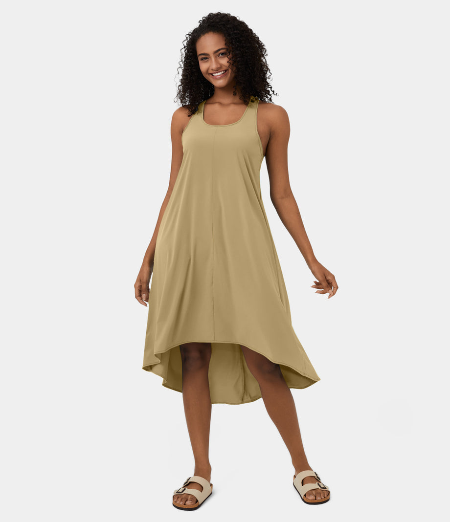 Breezeful™ Backless Racerback Side Pocket High Low Flowy Midi Quick Dry Casual Dress - Starfish