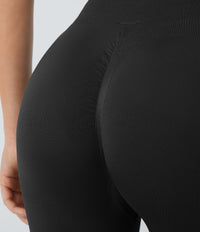 OneForm Seamless Flow High Waisted Ruched Plain Leggings - Black