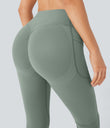 Halara UltraSculpt™ High Waisted Scrunch Butt Lifting Tummy Control Pocket Shaping Yoga Bootcut Leggings - Iceberg Green