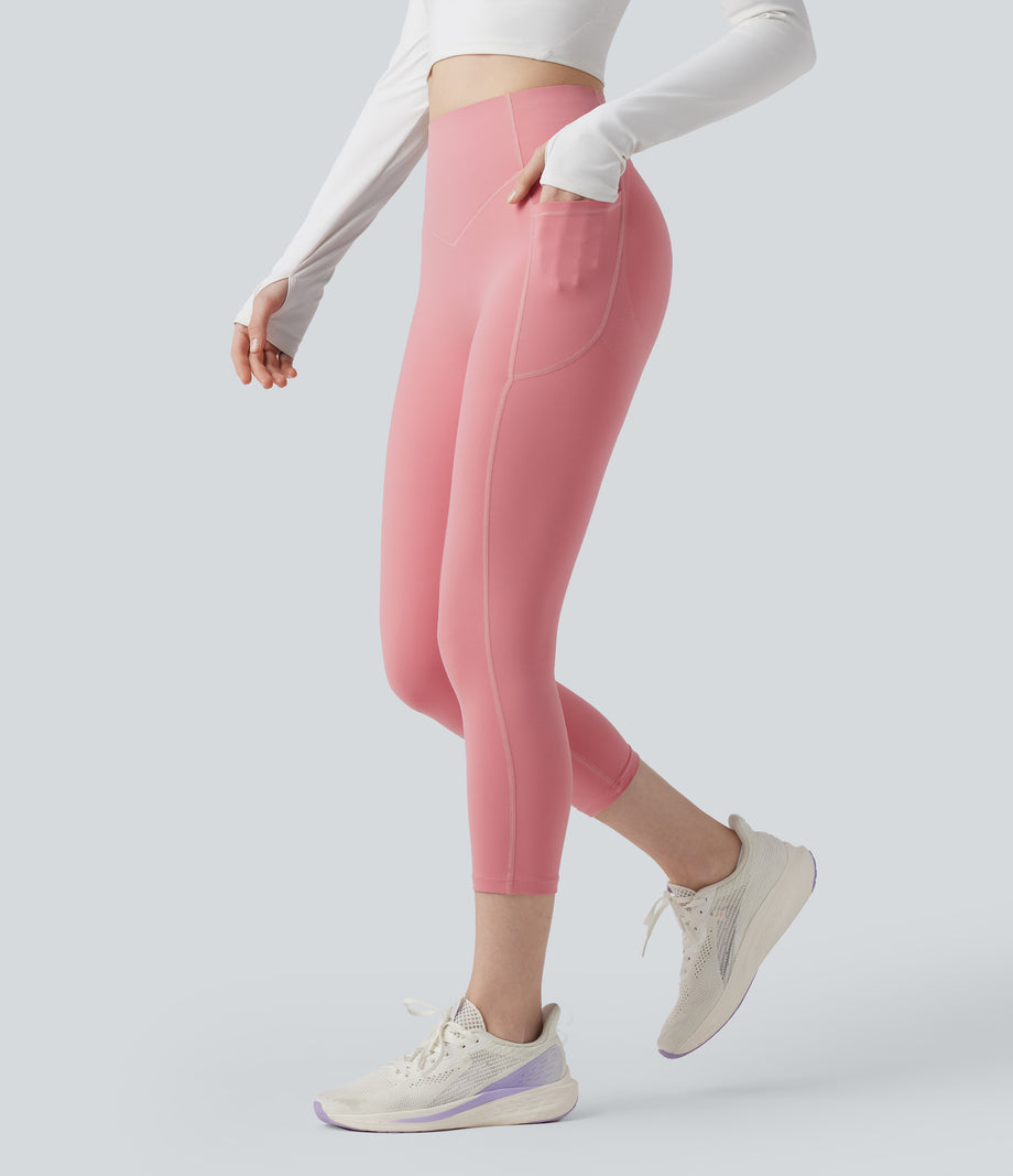 Halara UltraSculpt™ High Waisted Scrunch Butt Lifting Tummy Control Pocket Shaping Capri Training Leggings - Rose Pink