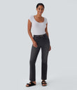 Halara Flex™ High Waisted Pockets Washed Casual Bootcut Jeans - Dirty Black Denim
