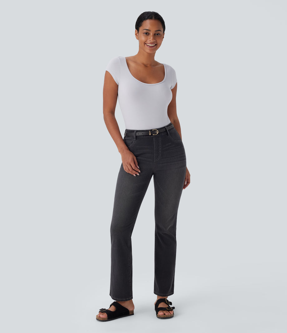 Halara Flex™ High Waisted Pockets Washed Casual Bootcut Jeans - Dirty Black Denim