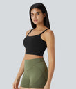 Double Straps Cropped Yoga Tank Top - Black