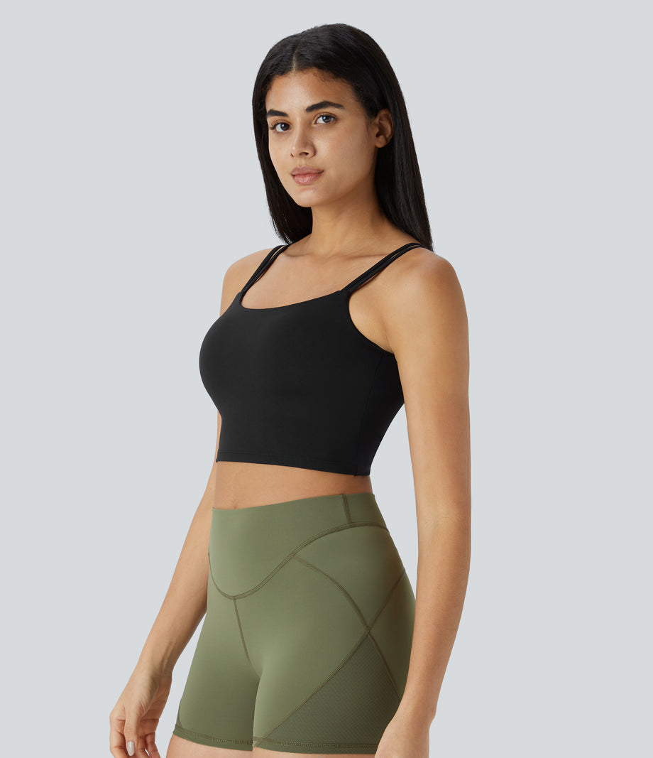 Double Straps Cropped Yoga Tank Top - Black