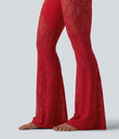 Halara UltraSculpt™ High Waisted Tummy Control Contrast Lace Yoga Flare Leggings with Pocket - Aura Orange