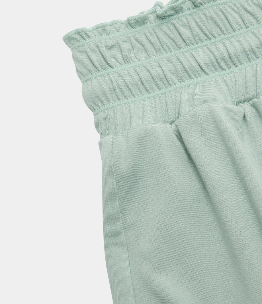 Frill High Waisted Elastic Waistband Drawstring Flowy Stacked Casual Shorts 3" - Green Lily