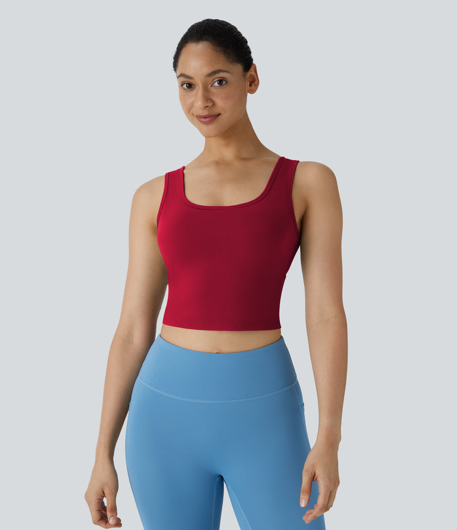 U Neck Crossover Barre Ballet Dance Tank Top A-D Cups - Scarlet Sage