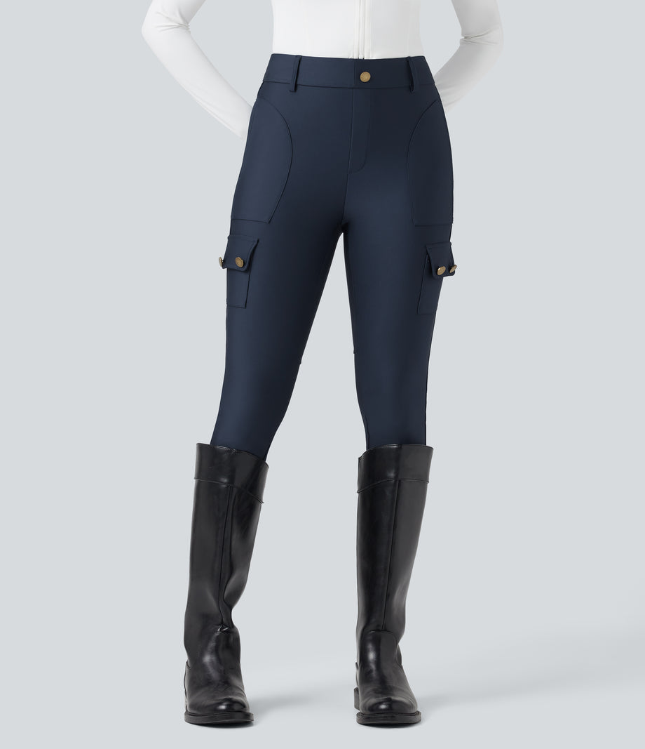 High Waisted Sheen 7/8 Leggings with Pockets - Blueberry