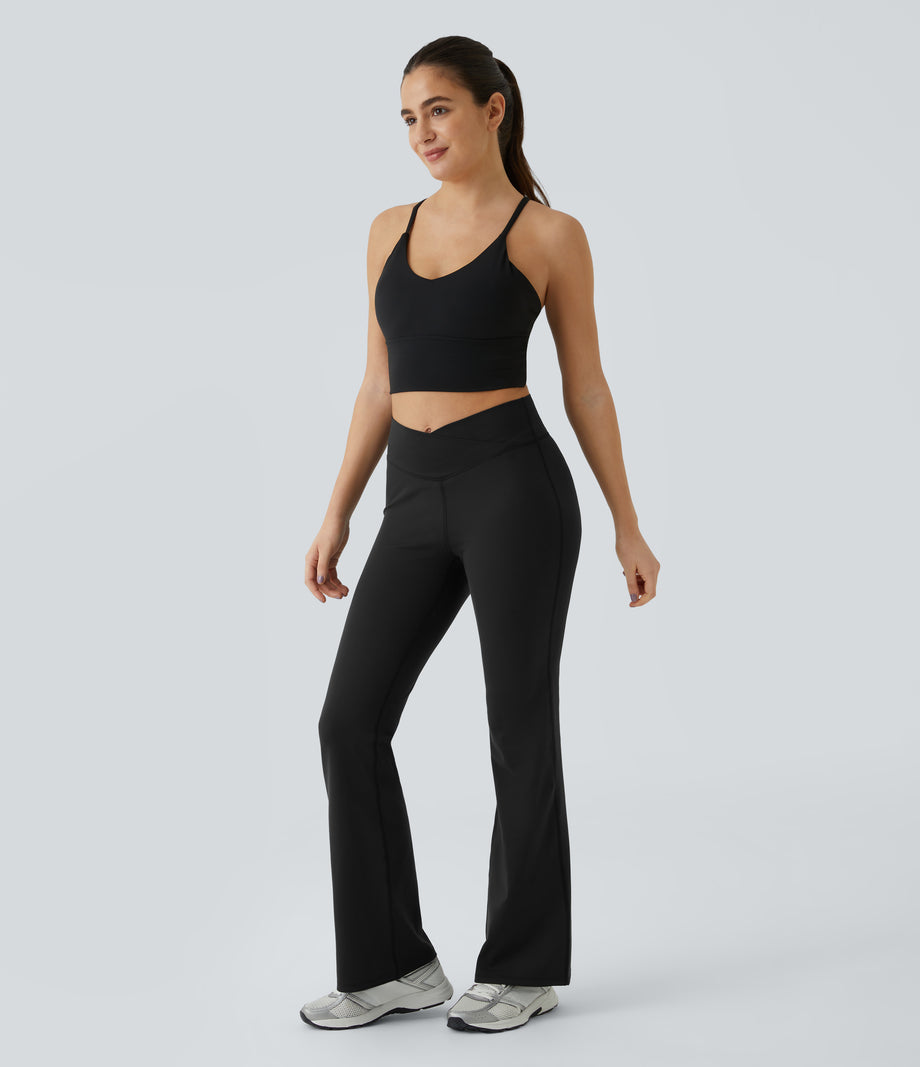 DayStretch High Waisted Crossover Flare Yoga Leggings - Black