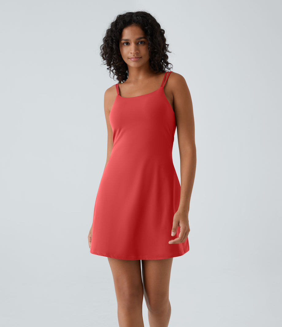 SoftlyZero™ Plush Double Straps 2-Piece Pocket Slip Dance Active Dress A-D Cups - Poinsettia