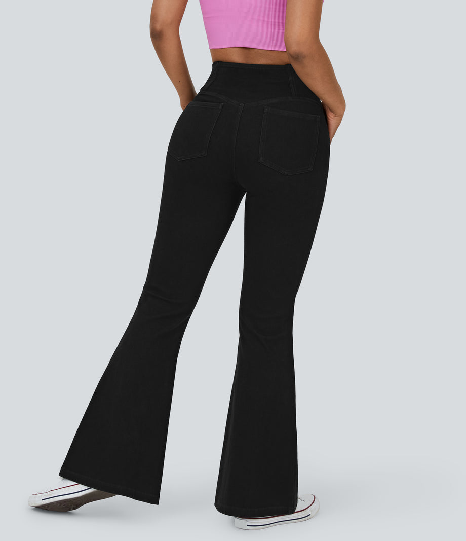 Halara Flex™ High Waisted Crossover Pocket Washed Casual Jeans - Black Denim