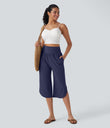 Breezeful™ High Waisted Tummy Control Hem Quick Dry Capri Pants with Pockets - Patriot Blue