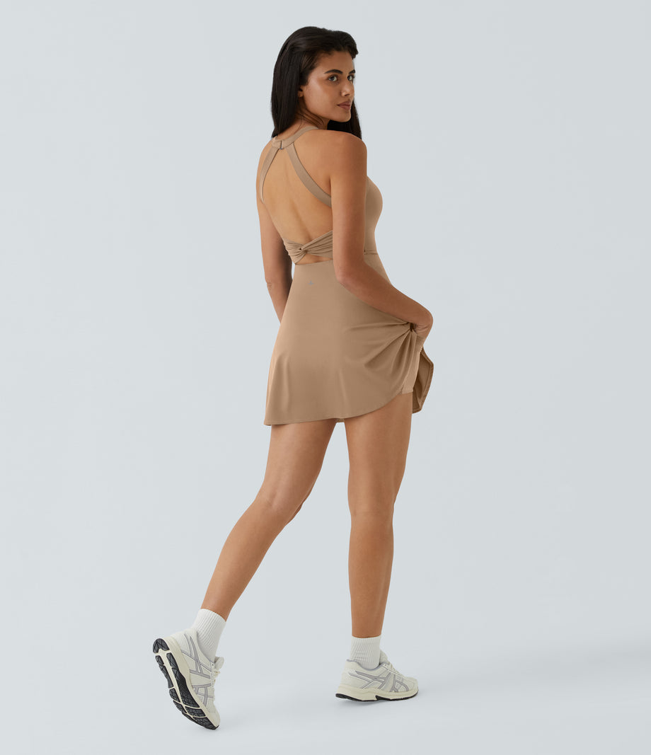 SoftlyZero™ Airy Backless Twisted Flare Low Support Dance Active Dress-Longer Length-Easy Peezy Edition A-D Cups - Tanzine