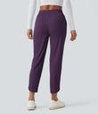 Mid Rise Drawstring Curved Hem Quick Dry Golf Tapered Pants with Pockets-UPF40+ - Blackberry Cordial