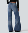 Halara Flex™ Low Rise Flare Washed Casual Jeans with Pockets - Tide Blue Denim
