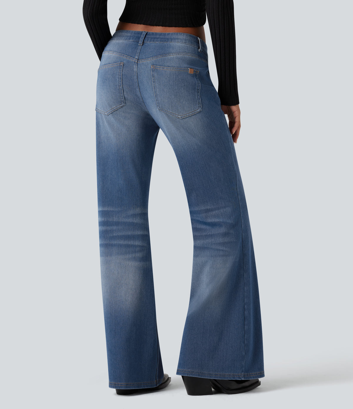 Halara Flex™ Low Rise Flare Washed Casual Jeans with Pockets - Tide Blue Denim