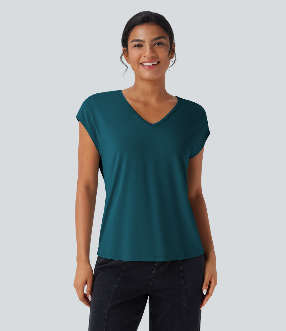 V Neck Short Sleeve Casual T-Shirt - Hydro